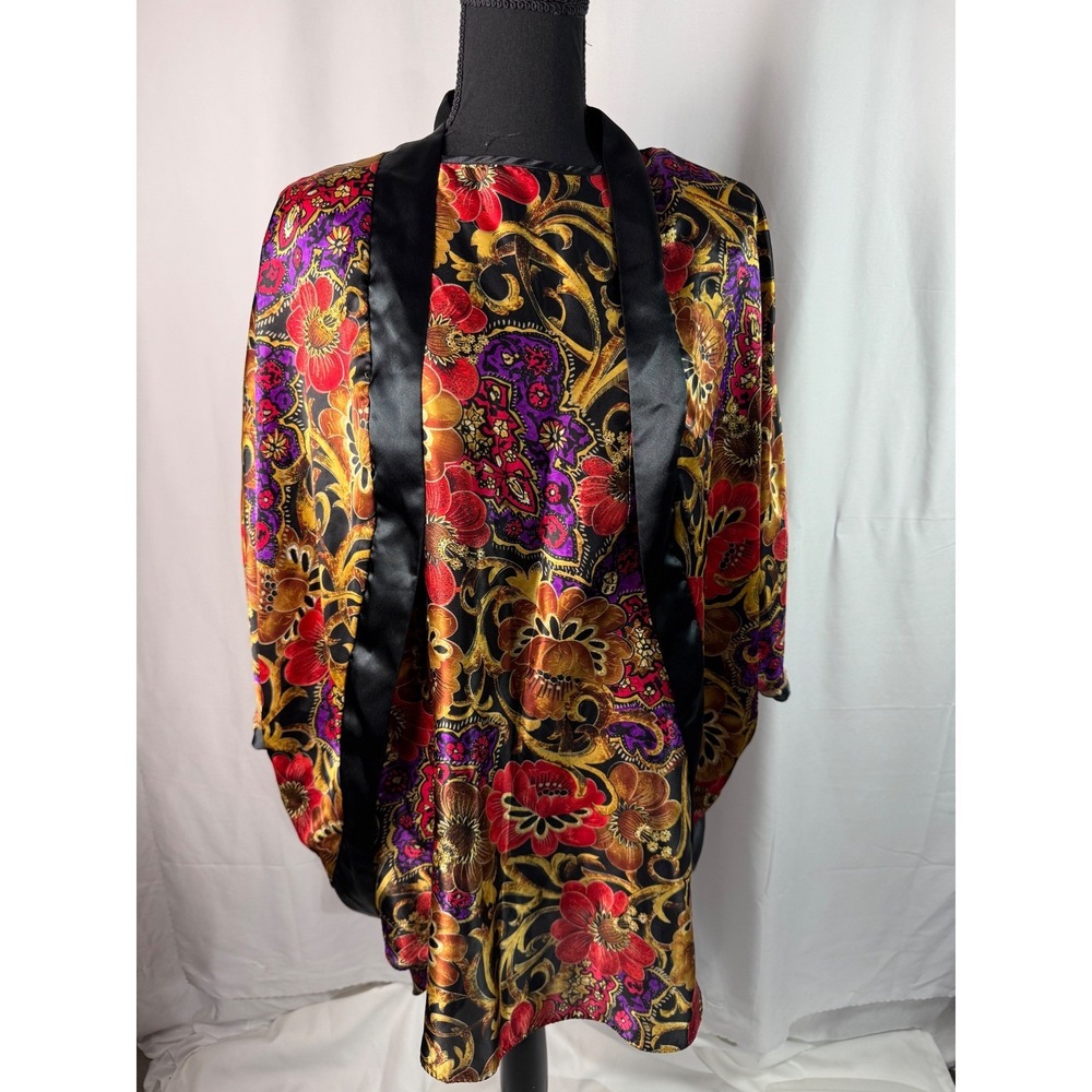 Vintage Floral‎ Kimono Robe & Nightgown California Dynasty Medium Satin